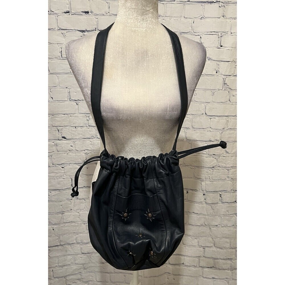 L.J. Simone New York Vintage Genuine Leather Handbag Bucket Blue Bag